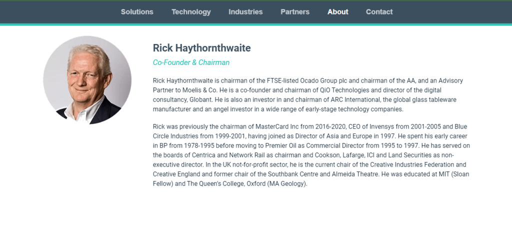 Rick Haythormthwaite, the cofounder and chairmen of QIO Technology