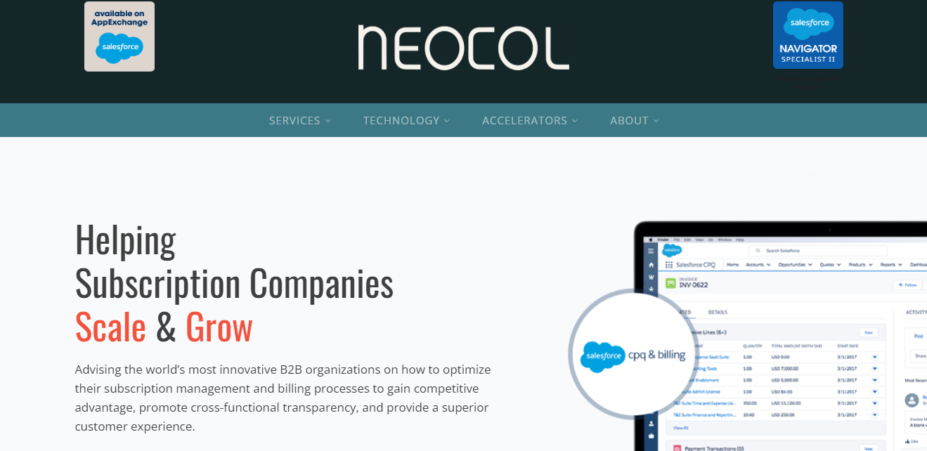 Neocol Secures Funding from Salesforce Ventures for Subscription Business Platform