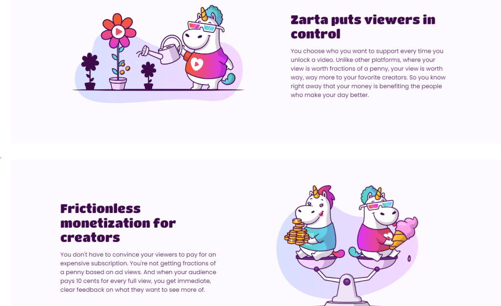 Another part of zarta landing page
