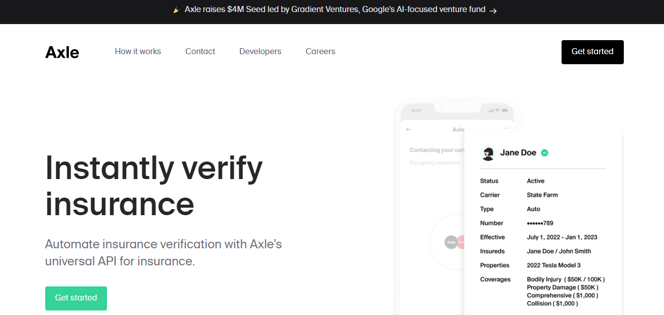 Axle Secures $4 Million Seed Funding to Build a Universal API for Insurance Data Verification